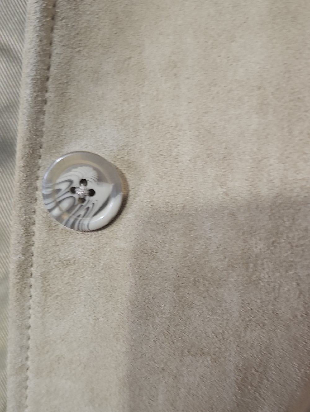 Women’s Suede Jacket in Beige - Braided Trim Button Front (A) - Picture 4 of 9